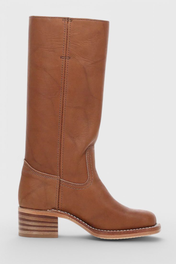 Leather Block Heel Mid-Calf Boots for Women - View 6