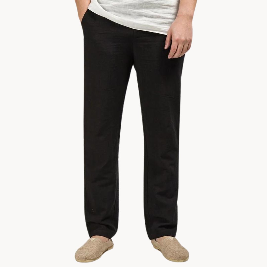 Linen Straight Leg Trousers with Elasticated Waist for Men