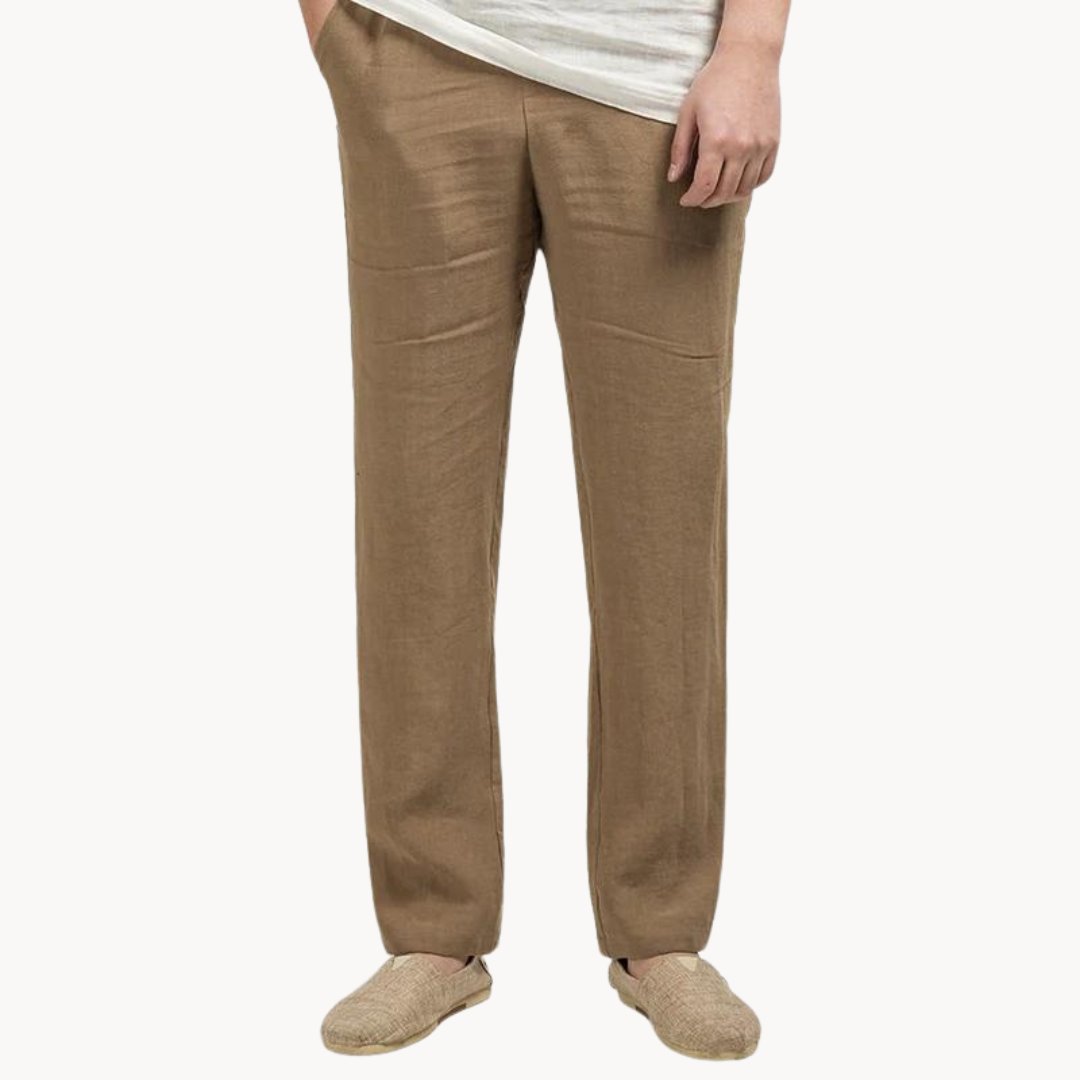Linen Straight Leg Trousers with Elasticated Waist for Men
