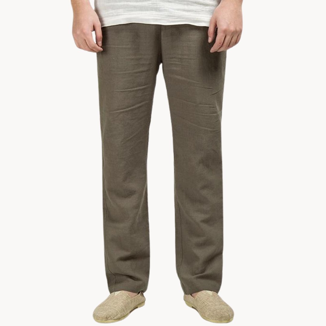 Linen Straight Leg Trousers with Elasticated Waist for Men