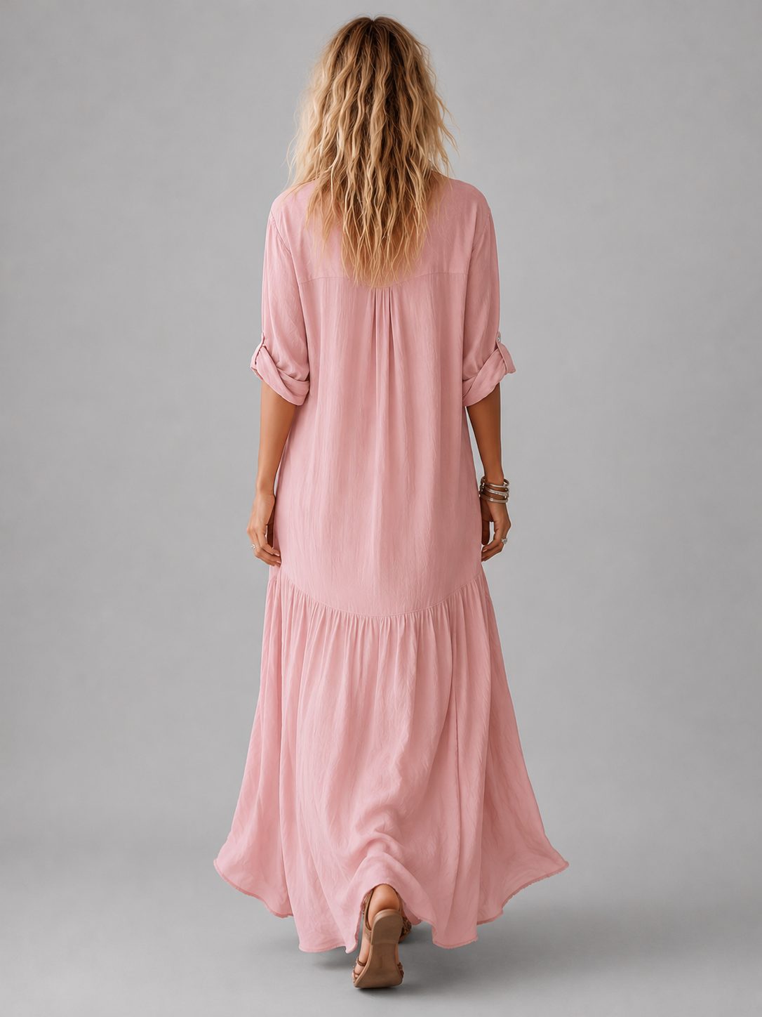 Linen Maxi Shirt Dress with Button Front for Women - View 3