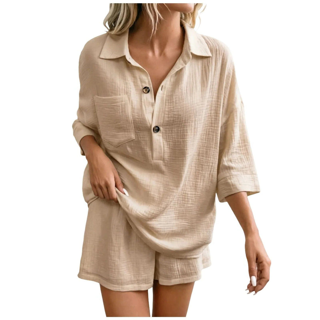 Linen Shirt Shorts Set for Women