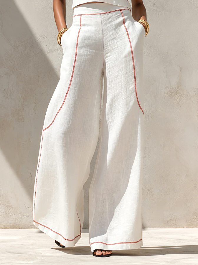 Linen Sleeveless Wide Leg Two-Piece Set for Women - View 5