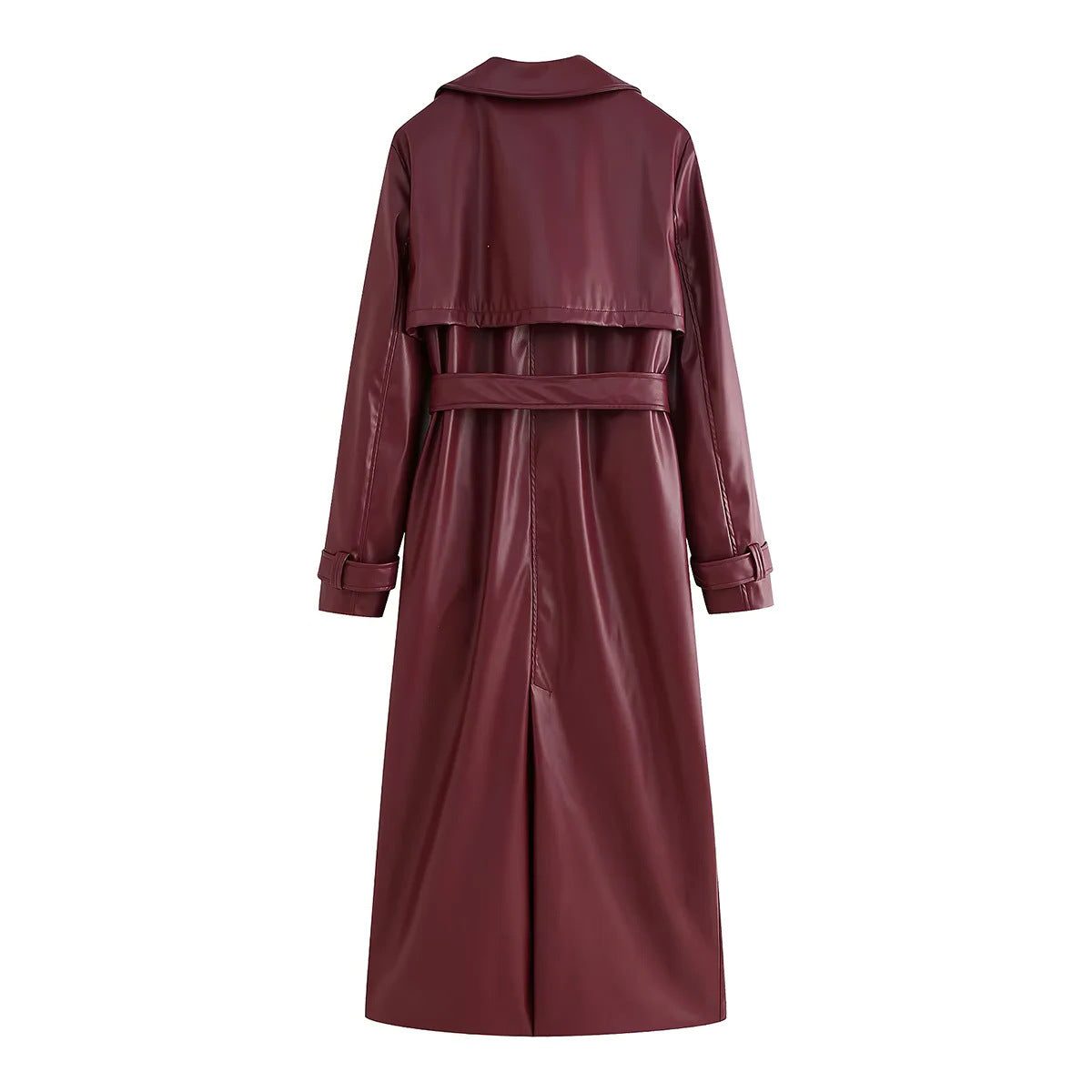 Long Belted Leather Trench Coat for Women - View 2