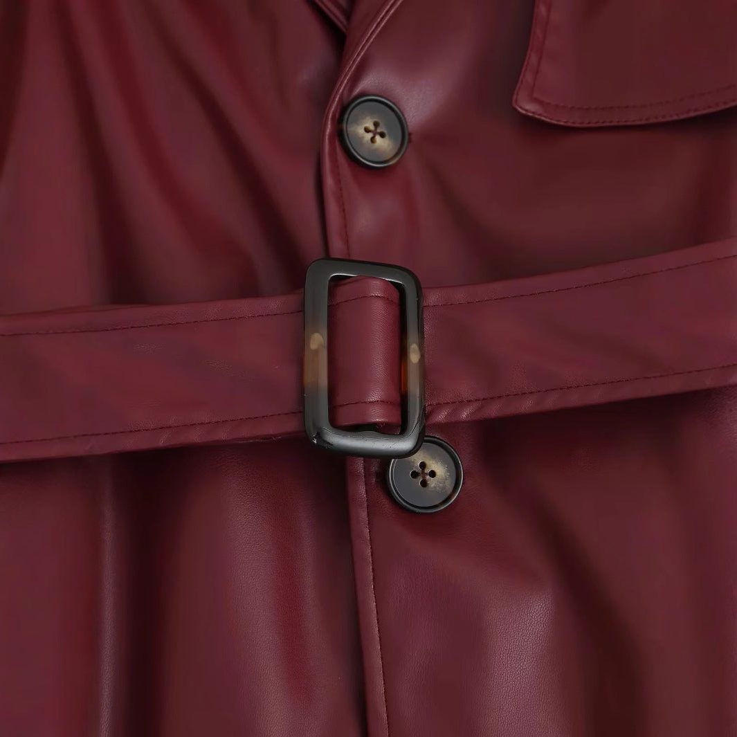 Long Belted Leather Trench Coat for Women - View 4