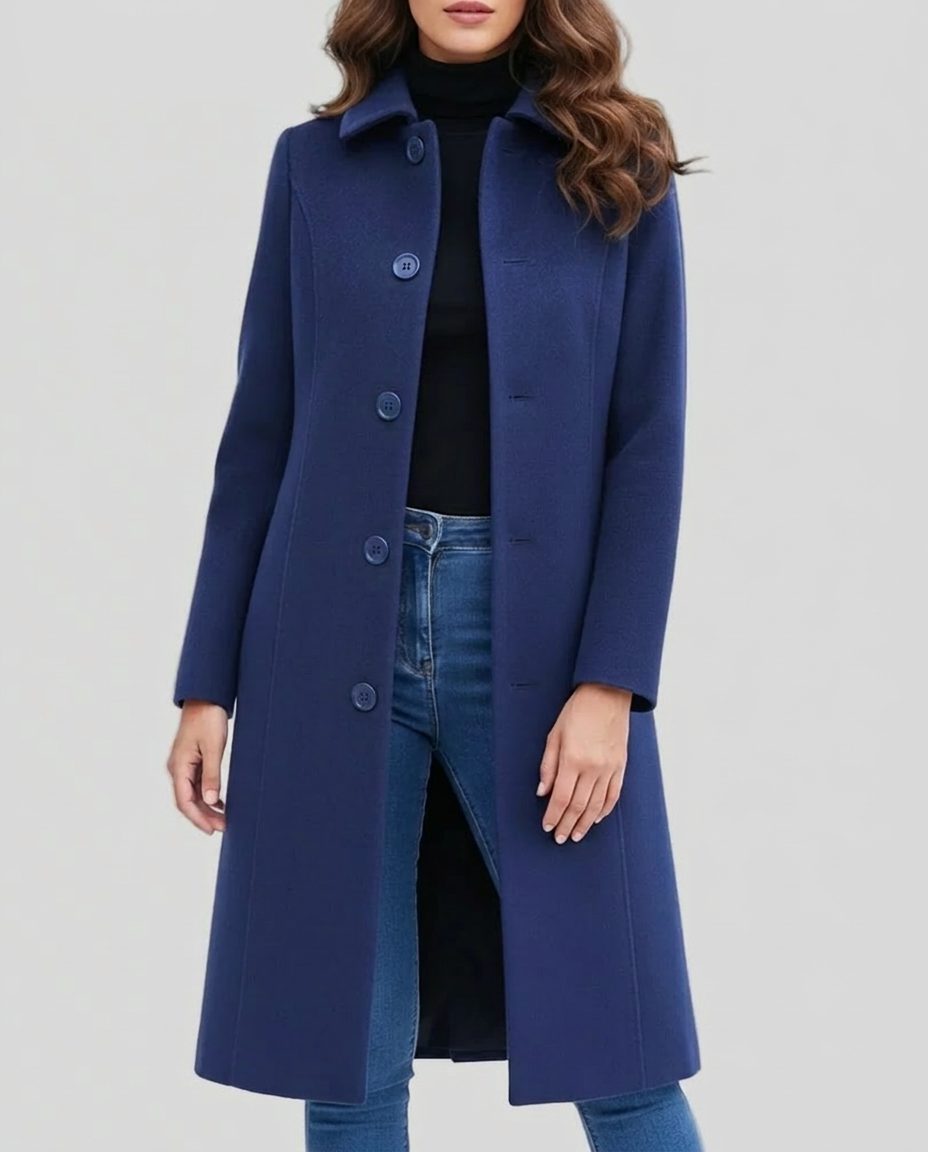 Long Single-Breasted Trench Coat for Women - Dark Blue