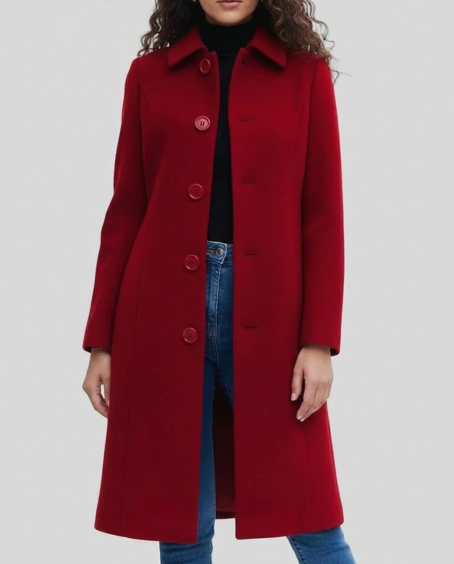 Long Single-Breasted Trench Coat for Women - Red