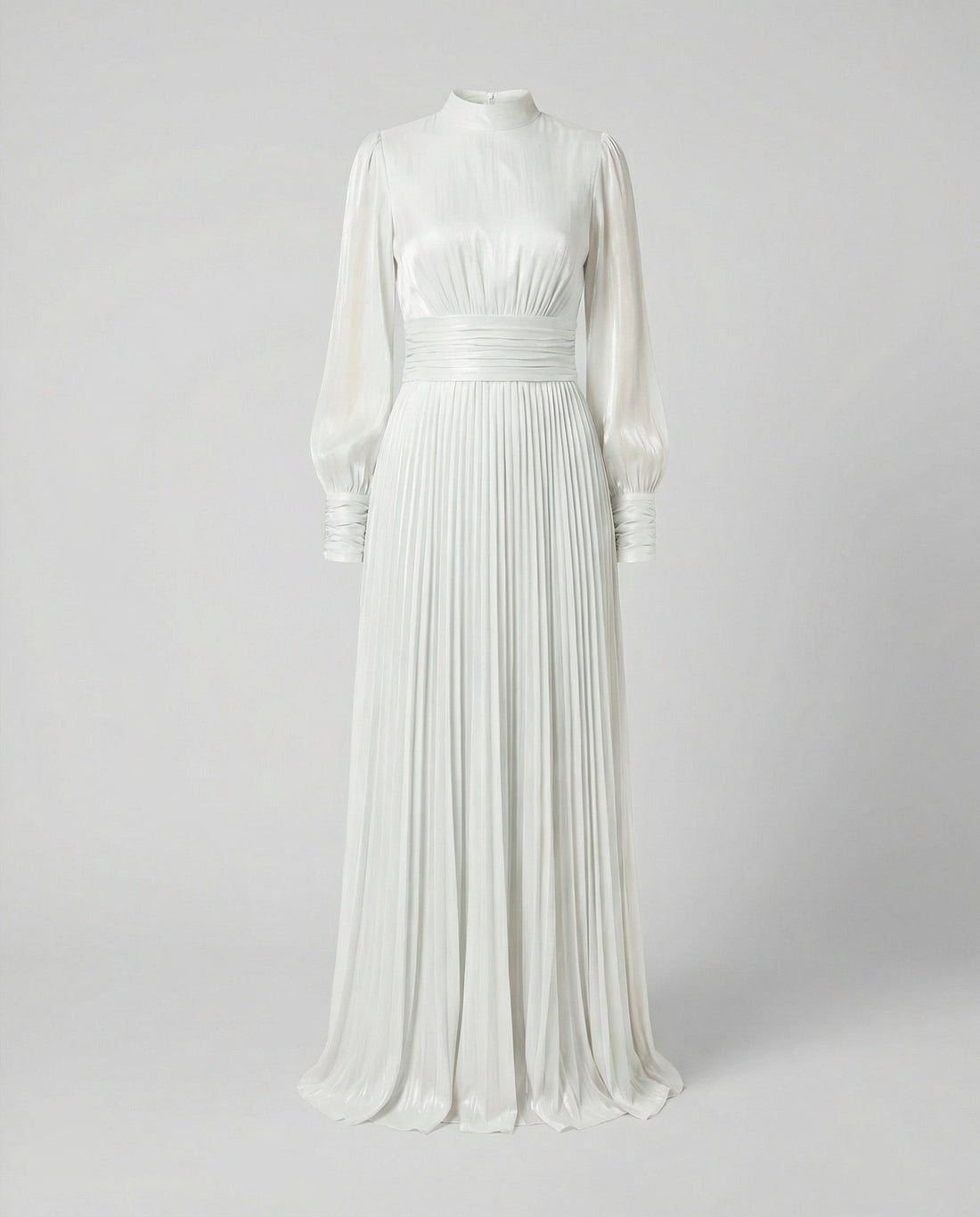 Pleated Maxi Dress with Ruched Waist and High Neck for Women