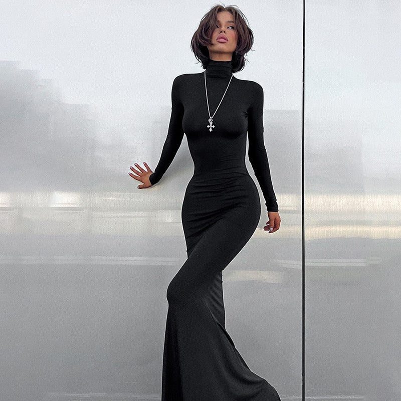 Long Sleeve Roll Neck Wedding Guest Maxi Dress for Women