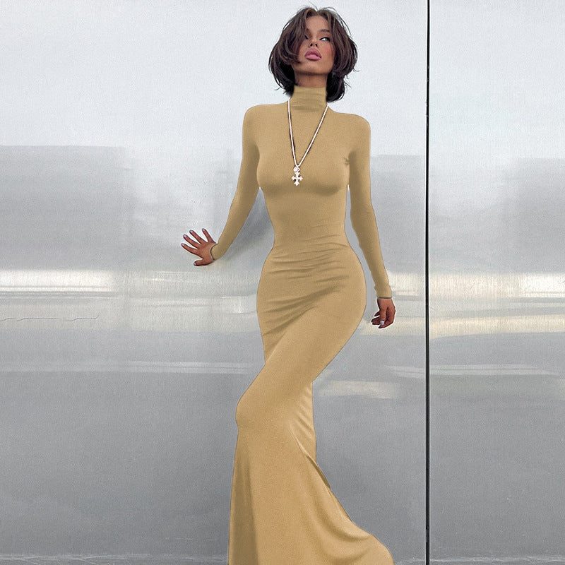 Long Sleeve Roll Neck Wedding Guest Maxi Dress for Women - View 3