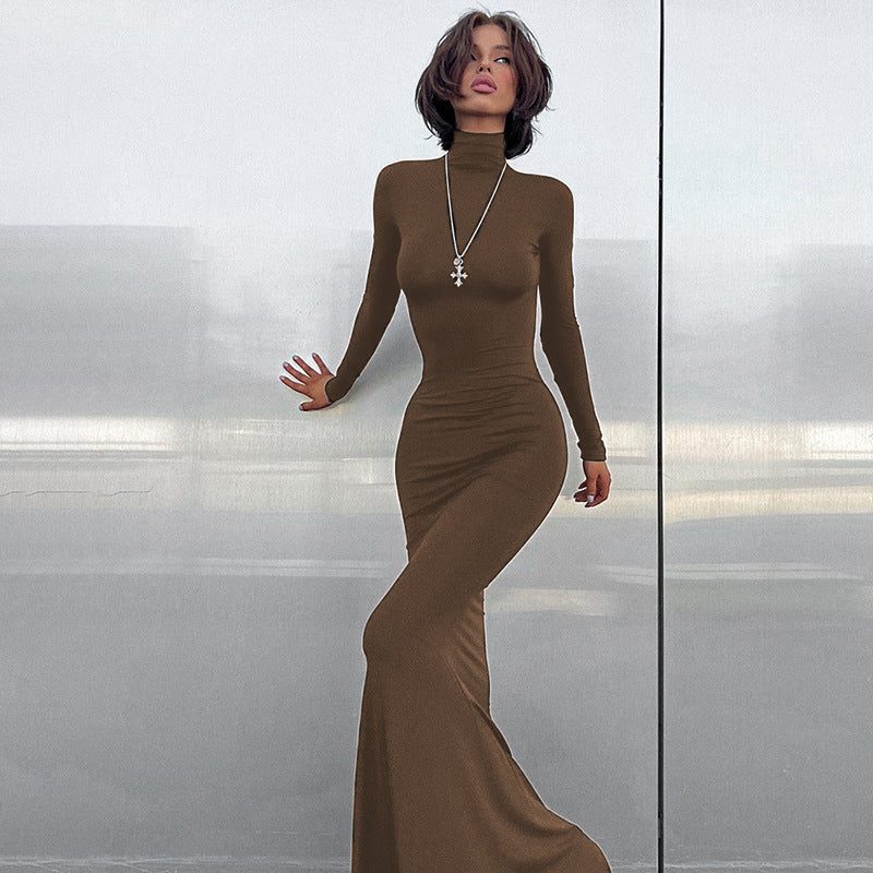 Long Sleeve Roll Neck Wedding Guest Maxi Dress for Women - View 4