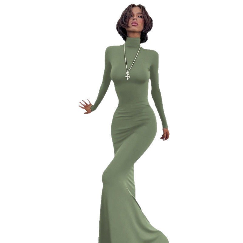 Long Sleeve Roll Neck Wedding Guest Maxi Dress for Women - View 5