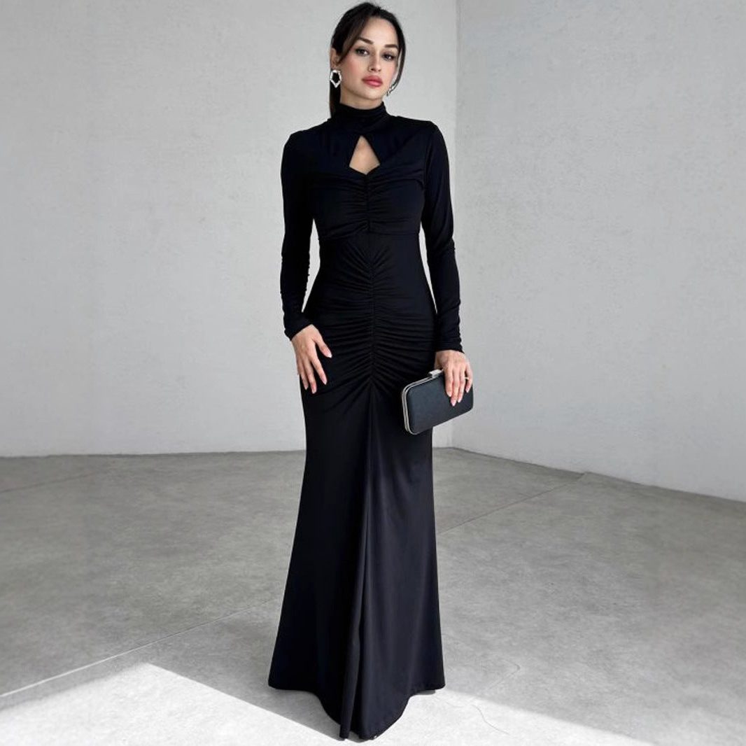 Long Sleeve Ruched Wedding Guest Maxi Dress for Women - View 3