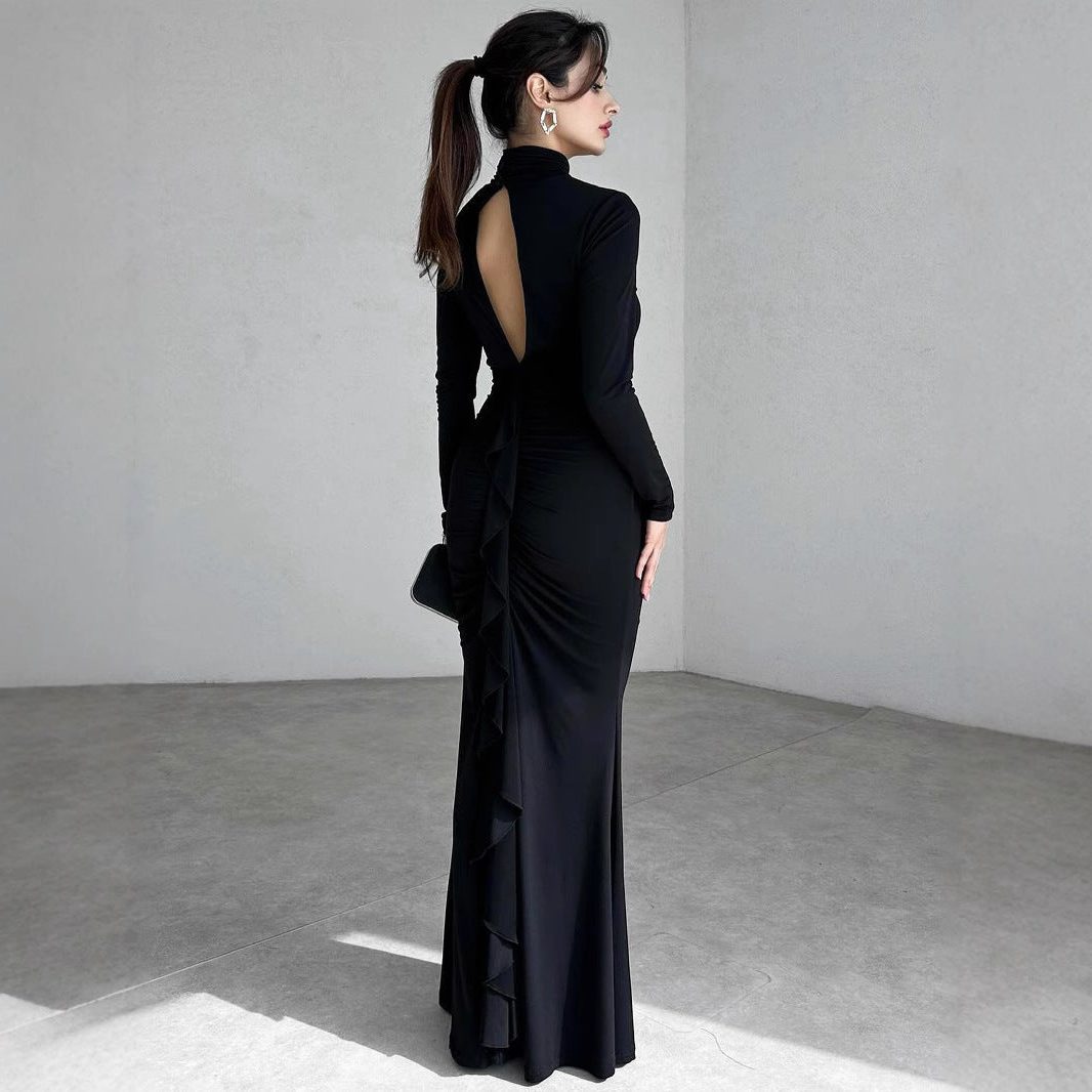 Long Sleeve Ruched Wedding Guest Maxi Dress for Women - View 4