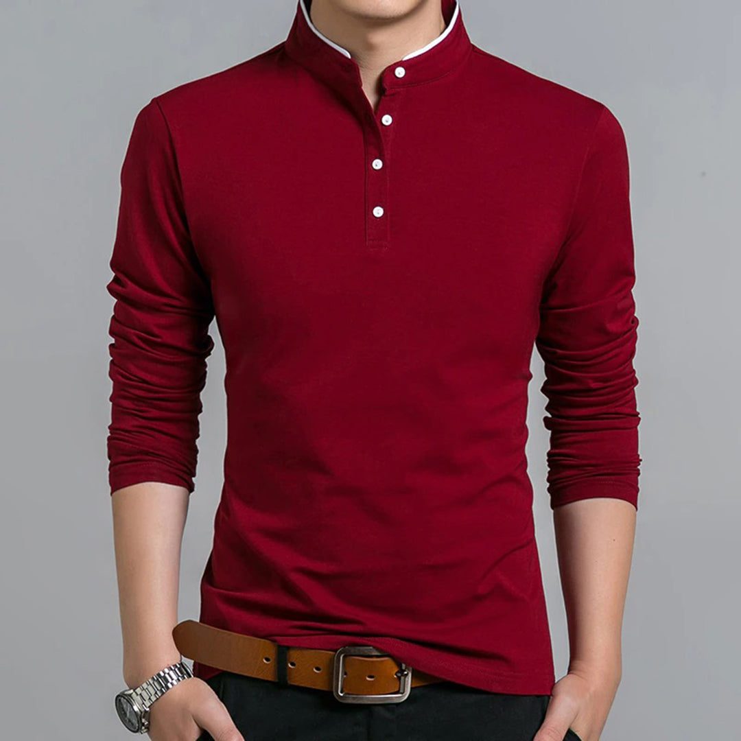 Long Sleeve Stand Collar Polo Shirt for Men