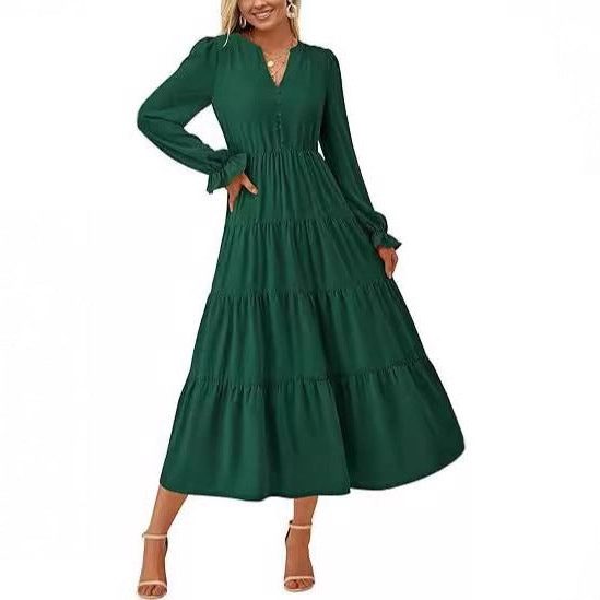 Long Sleeve Wedding Guest Tiered Maxi Dress for Women - View 6