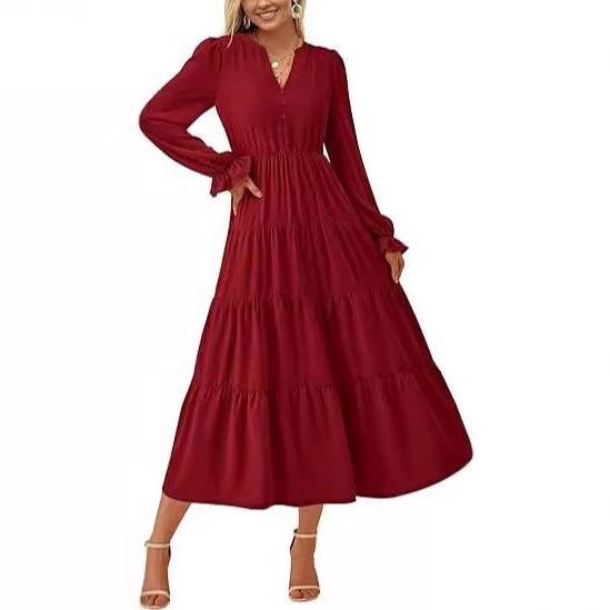 Long Sleeve Wedding Guest Tiered Maxi Dress for Women - View 7