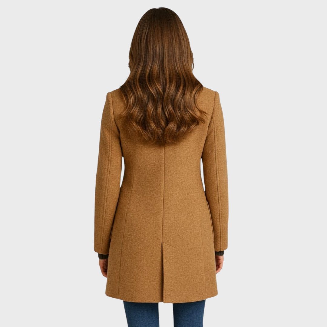 Long Wool-Blend Tailored Coat with Button Closure for Women - View 3