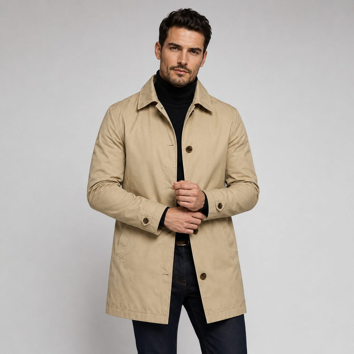 Longline Button Front Coat for Men