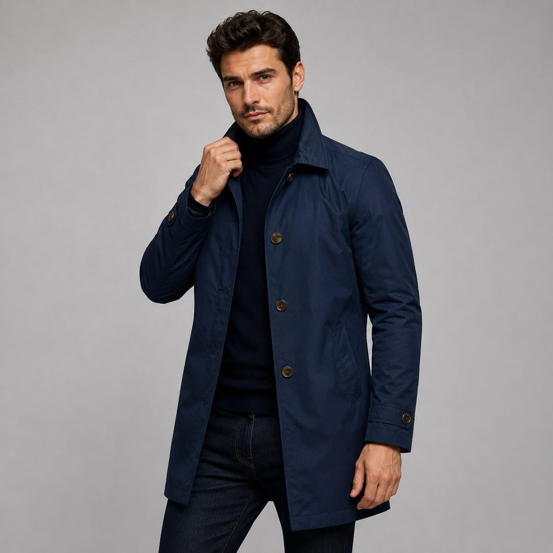 Longline Button Front Coat for Men