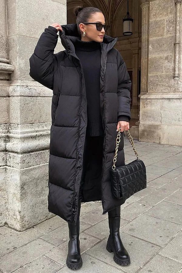 Longline Hooded Puffer Coat for Women