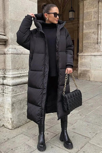 Longline Hooded Puffer Coat for Women