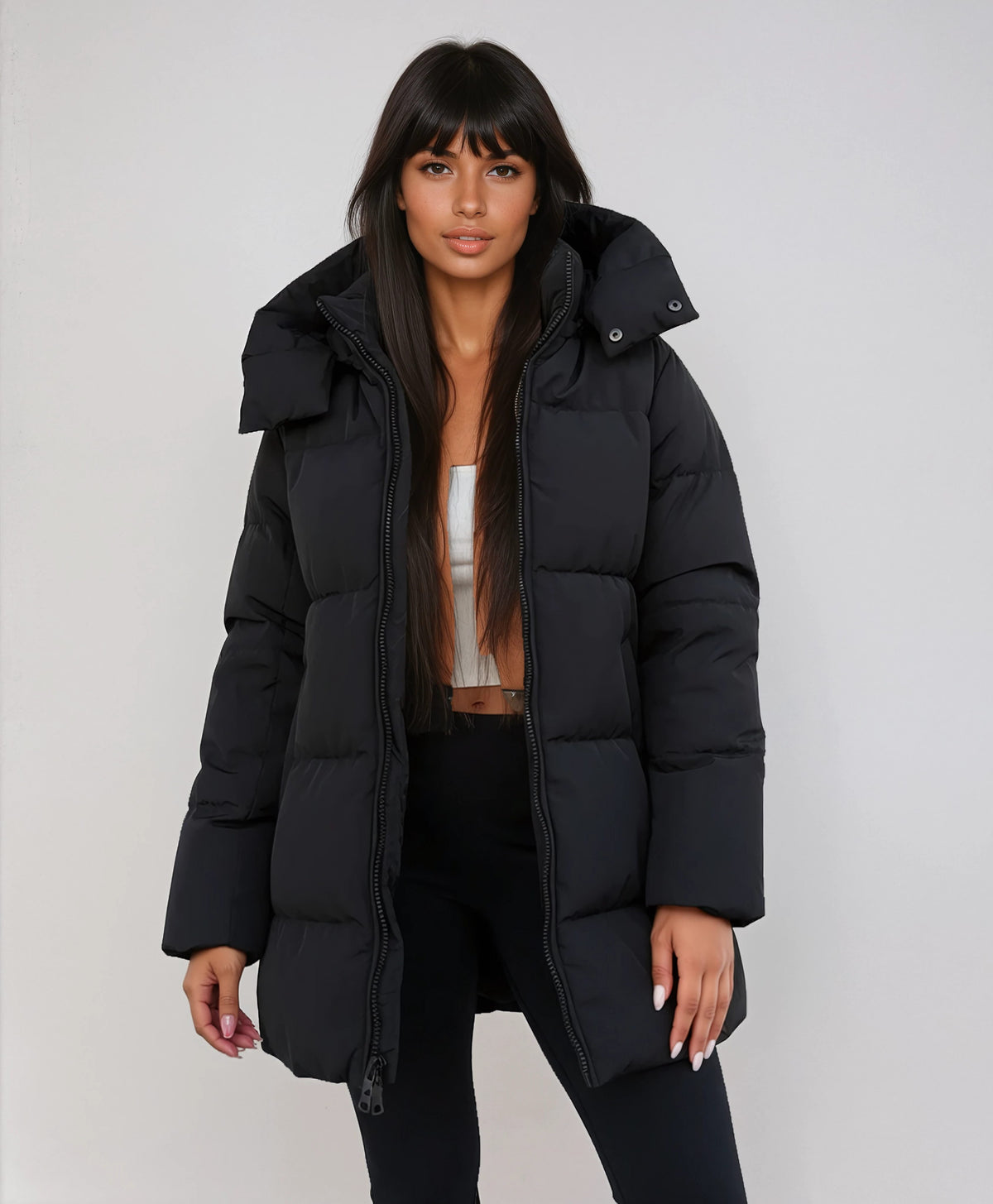 Longline Hooded Puffer Jacket for Women