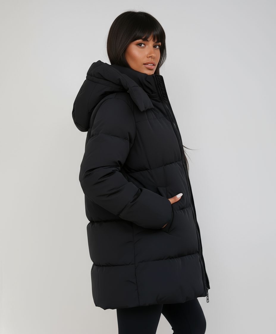 Longline Hooded Puffer Jacket for Women - View 3