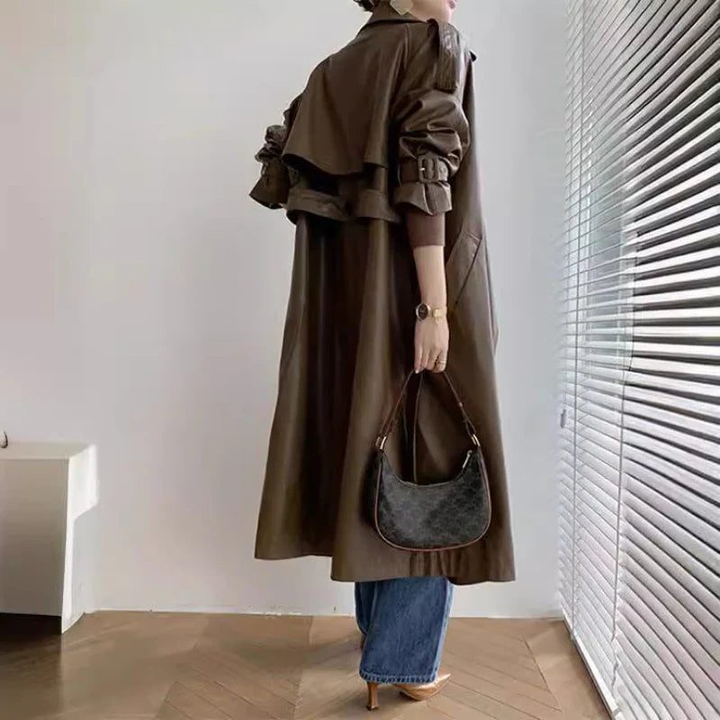 Longline Leather Trench Coat for Women