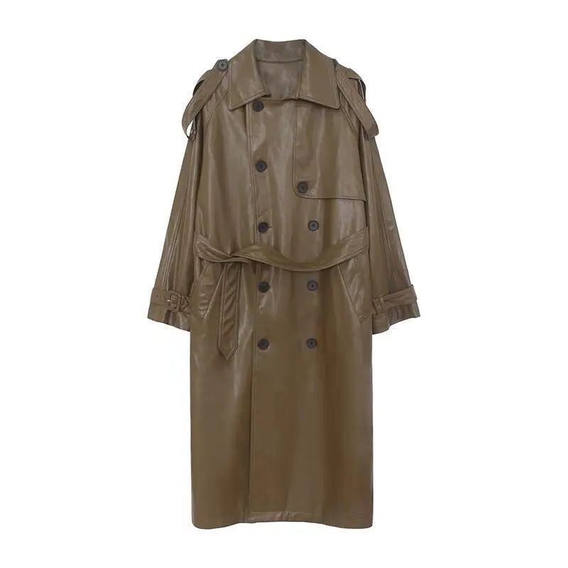 Longline Leather Trench Coat for Women - View 4