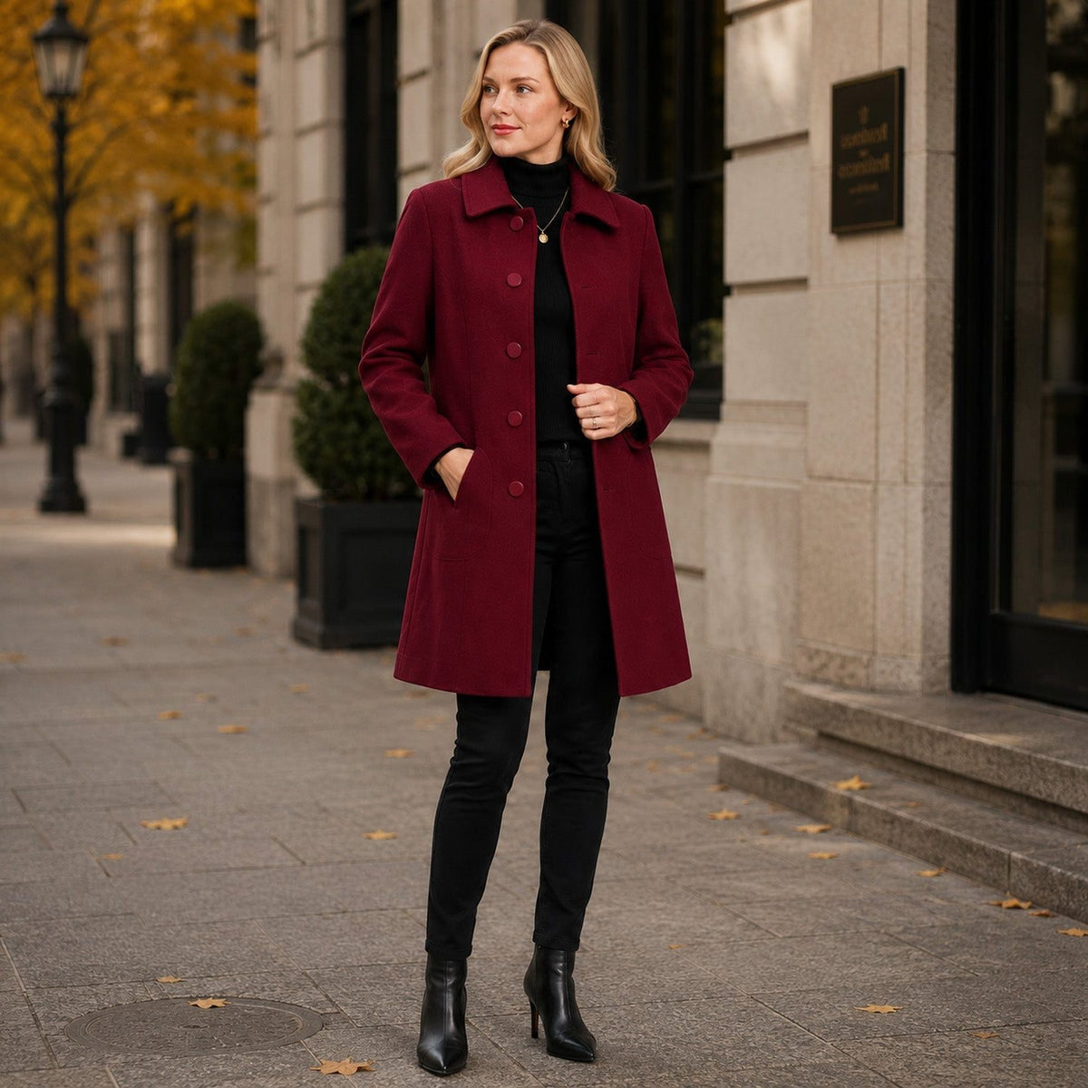 Longline Tailored Wool Coat for Women - View 3