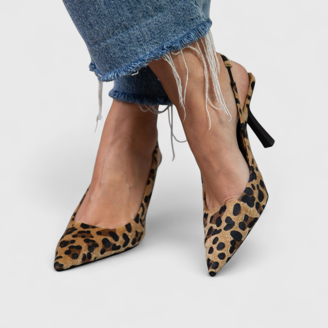 Leopard Print Pointed Toe Slingback Heels for Women - View 2