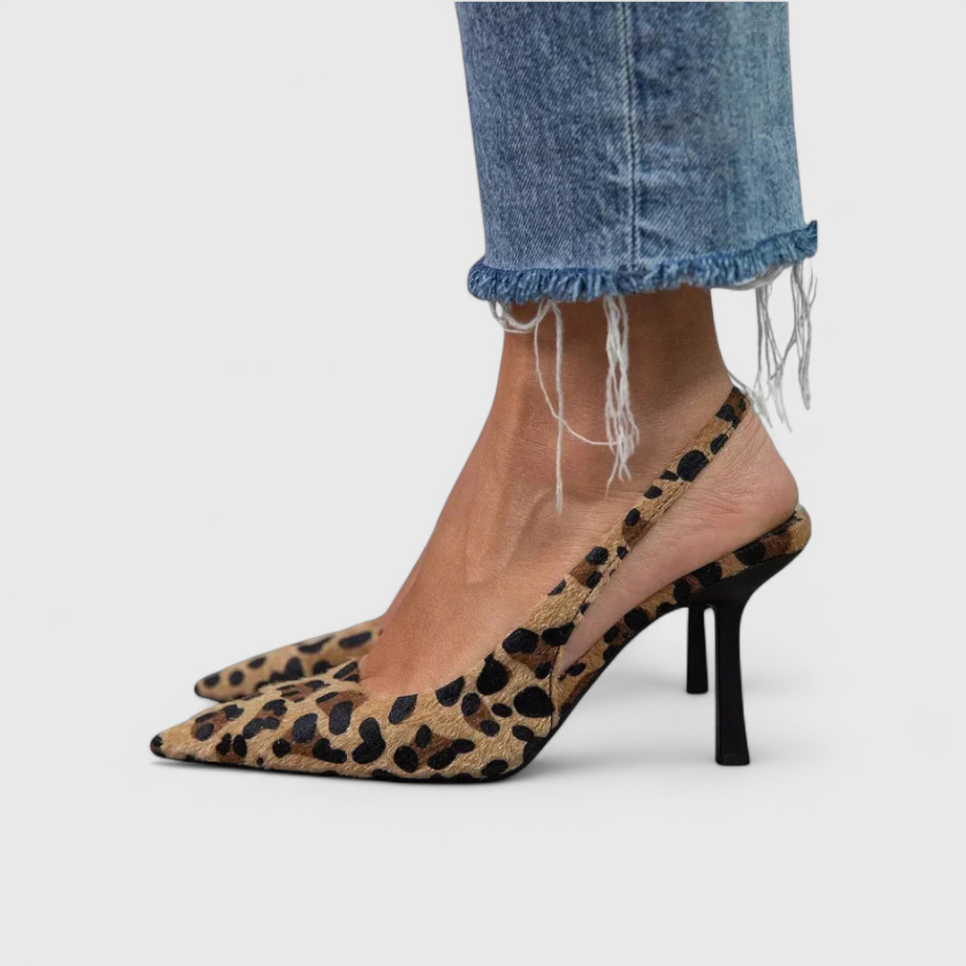 Leopard Print Pointed Toe Slingback Heels for Women - Brown