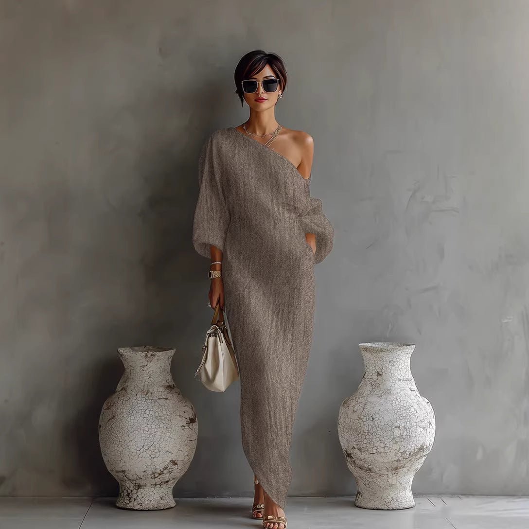 Off-Shoulder Lantern Sleeve Maxi Dress for Women