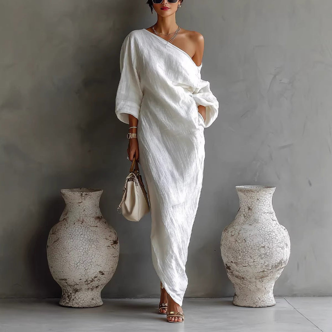 Off-Shoulder Lantern Sleeve Maxi Dress for Women