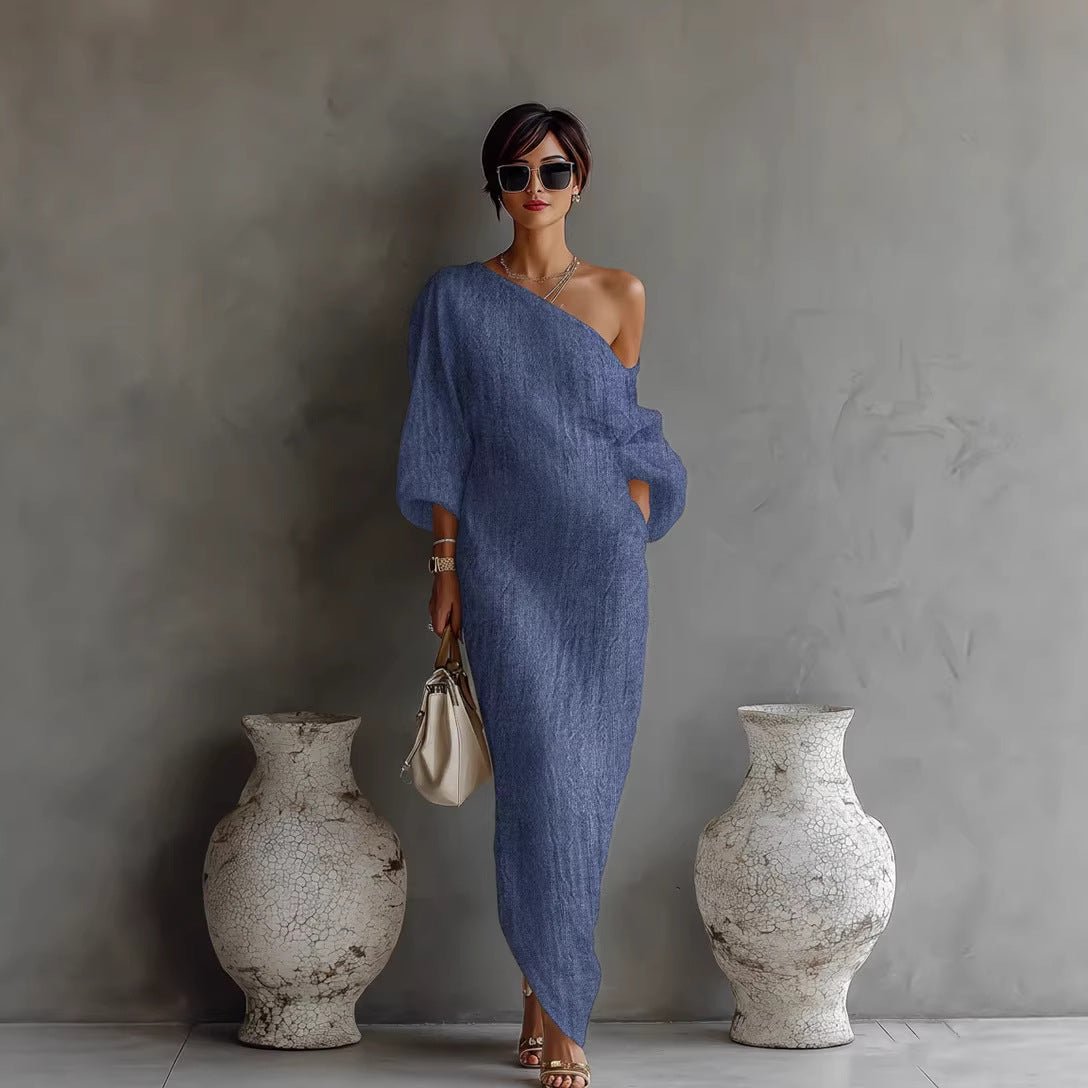 Off-Shoulder Lantern Sleeve Maxi Dress for Women