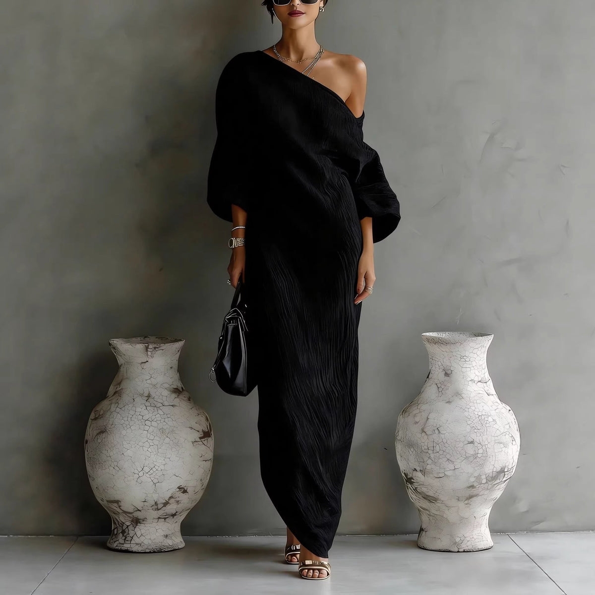 Off-Shoulder Lantern Sleeve Maxi Dress for Women