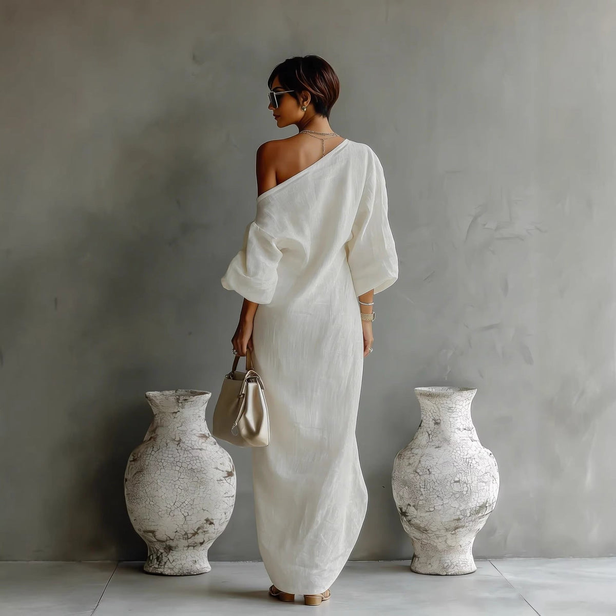 Off-Shoulder Lantern Sleeve Maxi Dress for Women