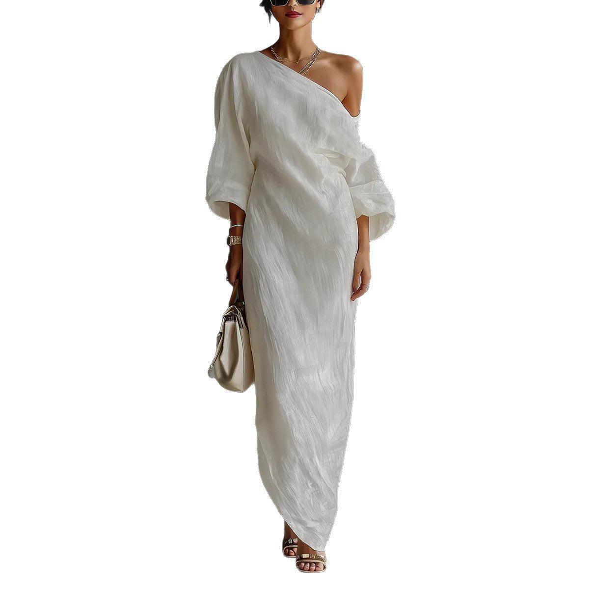Off-Shoulder Lantern Sleeve Maxi Dress for Women