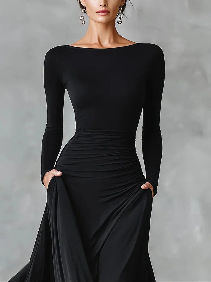 Maxi Dress with Pleated Waist and Long Sleeves for Women - View 2