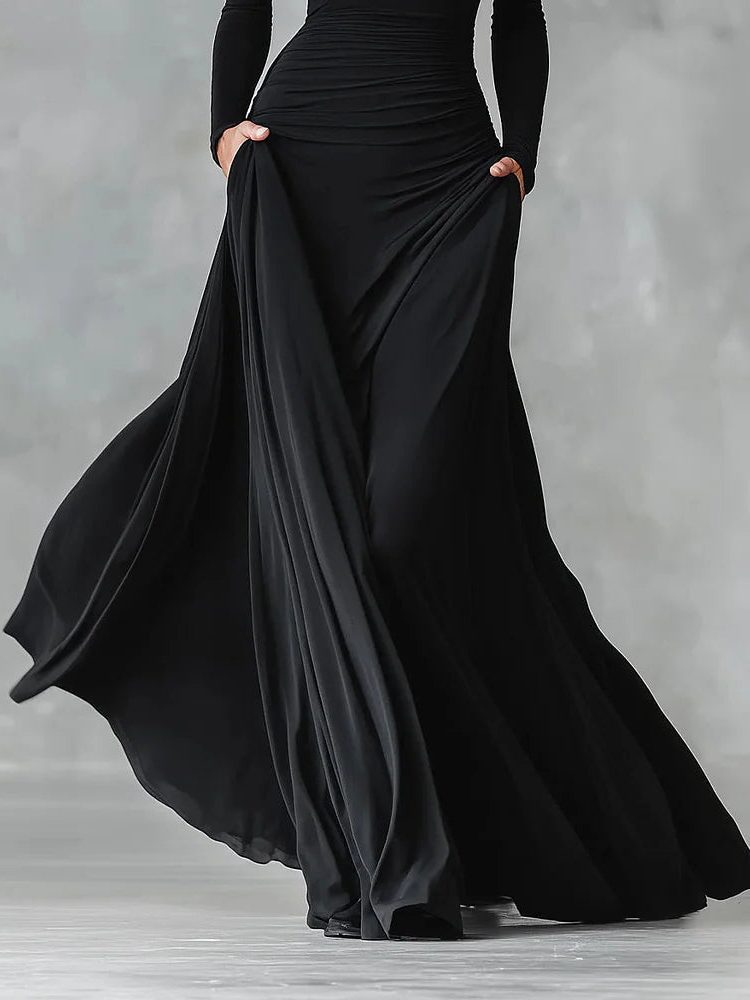 Maxi Dress with Pleated Waist and Long Sleeves for Women - View 5