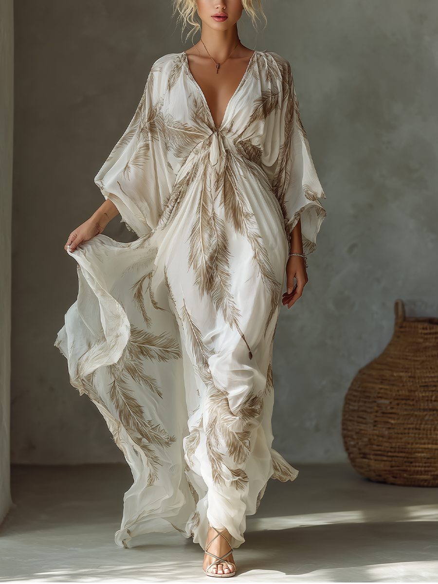 Maxi Dress with Twist Front and Dolman Sleeves for Women