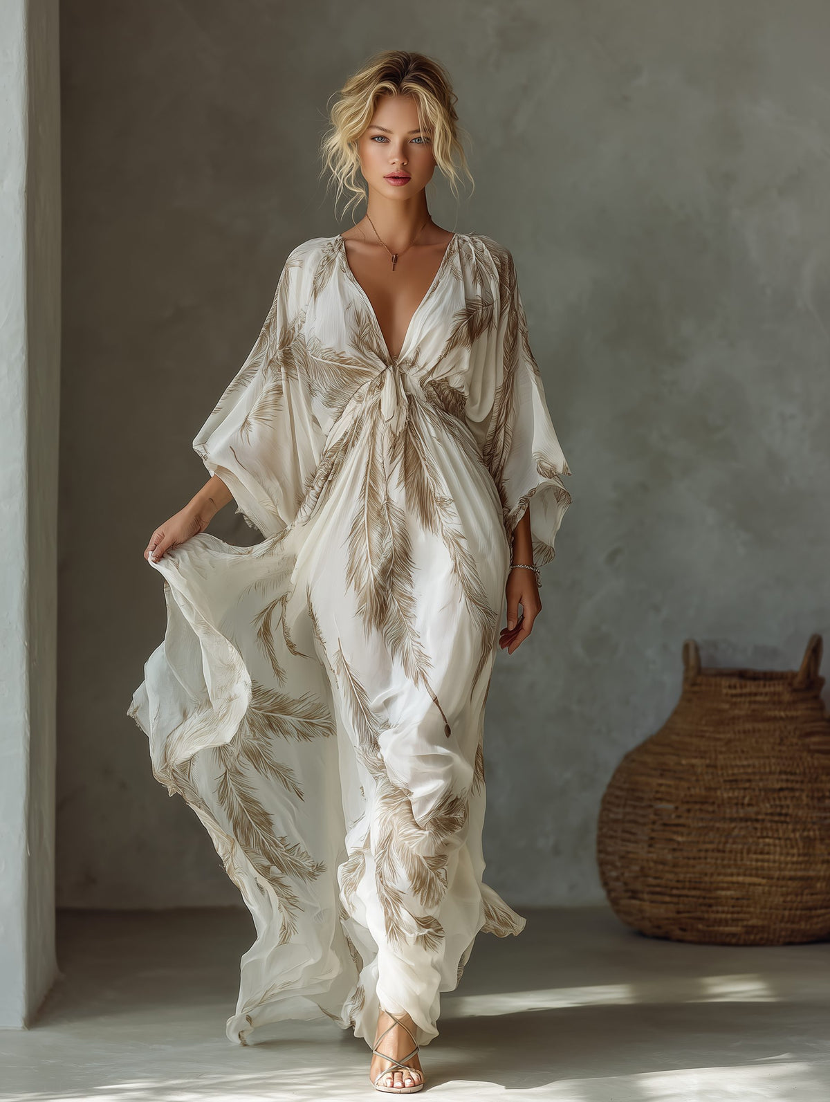 Maxi Dress with Twist Front and Dolman Sleeves for Women - View 2