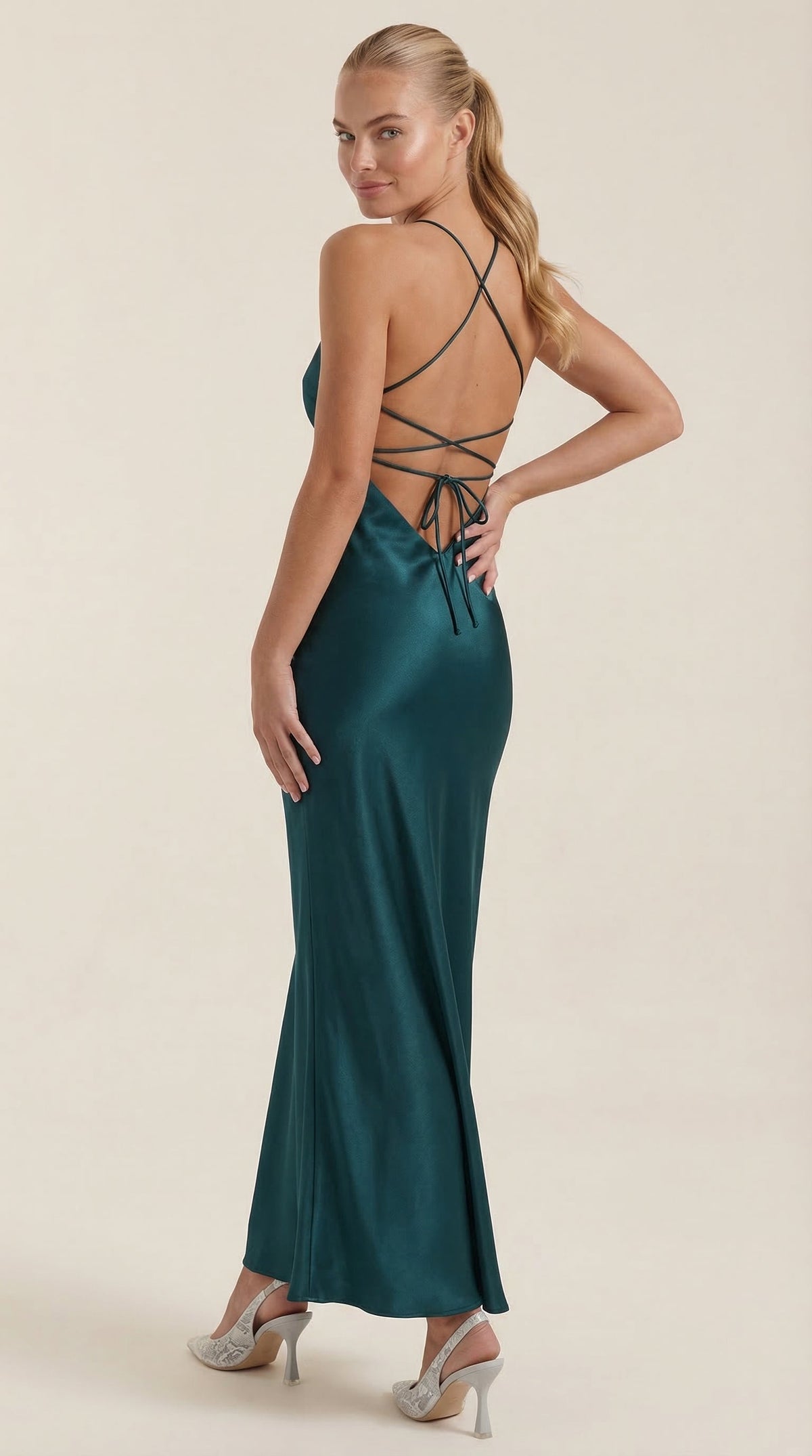 Satin V-Neck Slip Wedding Guest Maxi Dress for Women