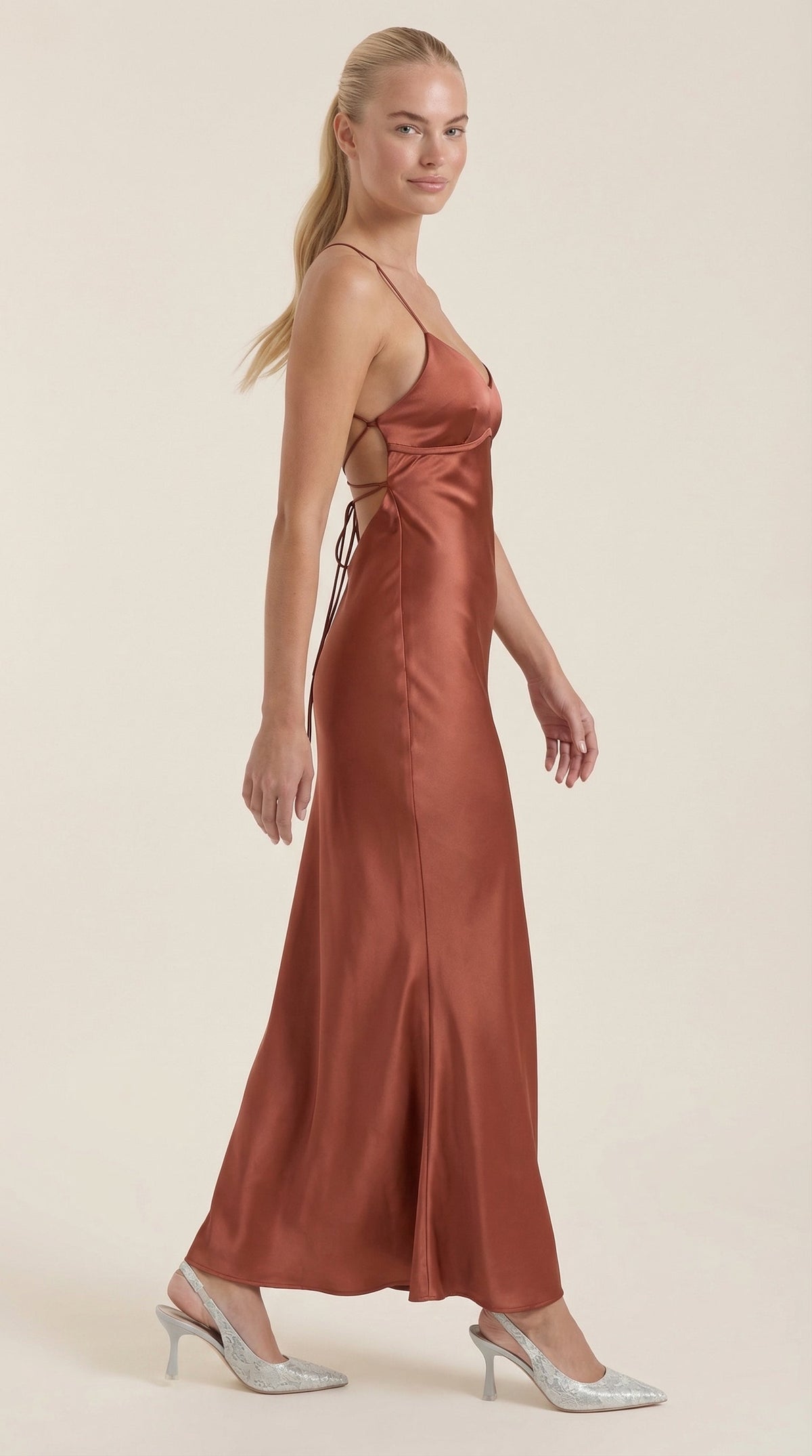 Satin V-Neck Slip Wedding Guest Maxi Dress for Women