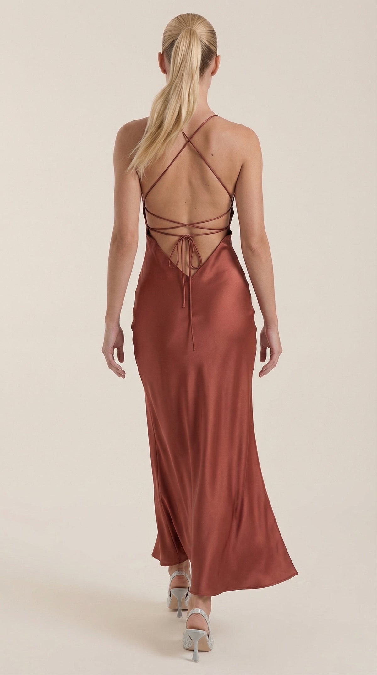 Satin V-Neck Slip Wedding Guest Maxi Dress for Women