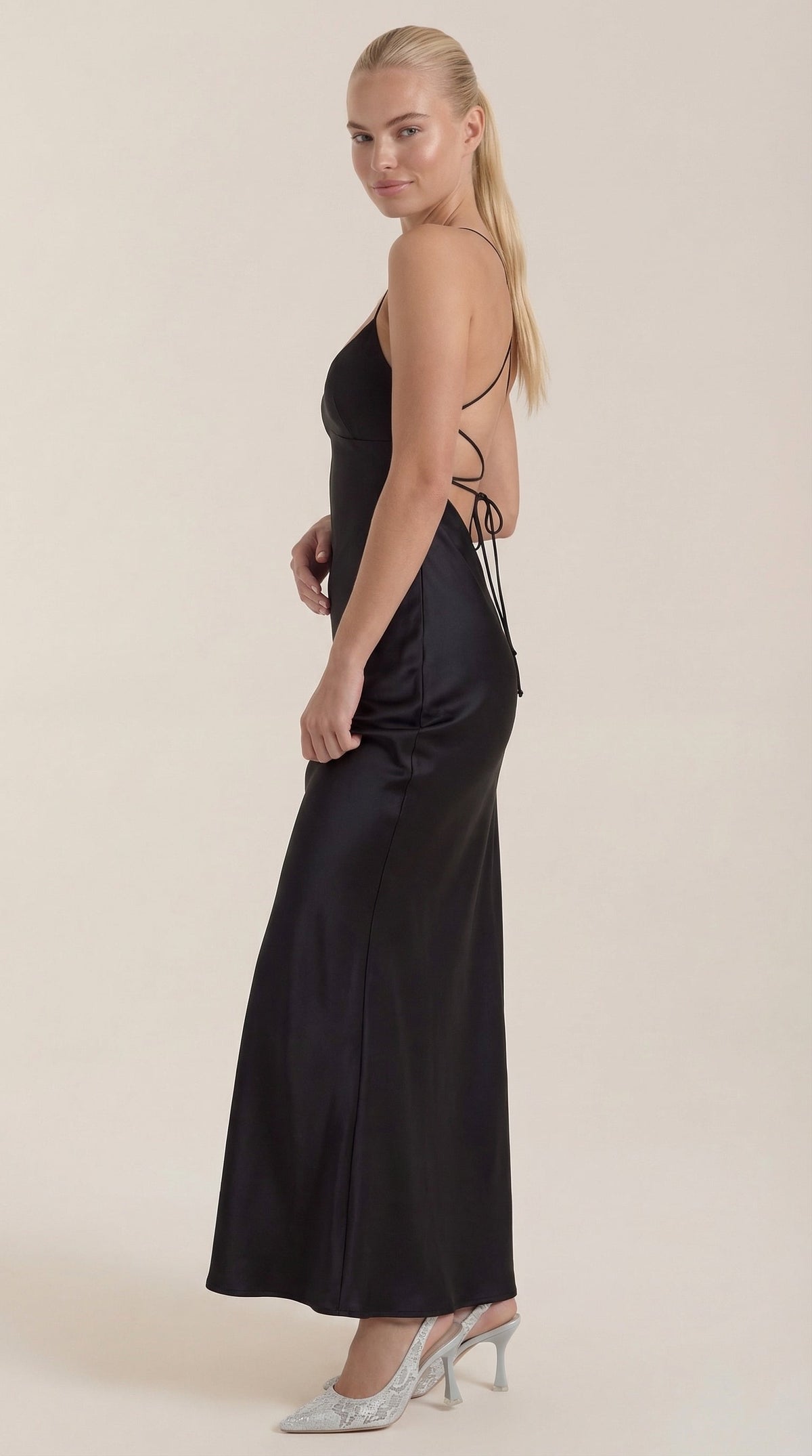 Satin V-Neck Slip Wedding Guest Maxi Dress for Women