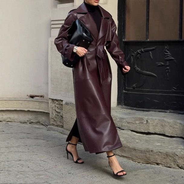 Maxi Leather Trench Coat for Women