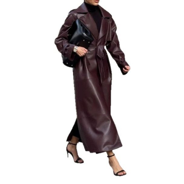 Maxi Leather Trench Coat for Women - View 5