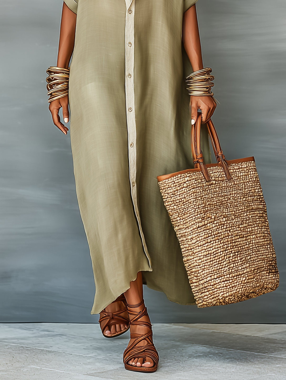 Maxi Linen Shirt Dress with Short Sleeves for Women - View 7